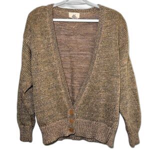 Vintage Thermo JAC Linen Blend Gold Cardigan Size Medium Chunky Holiday Sparkly